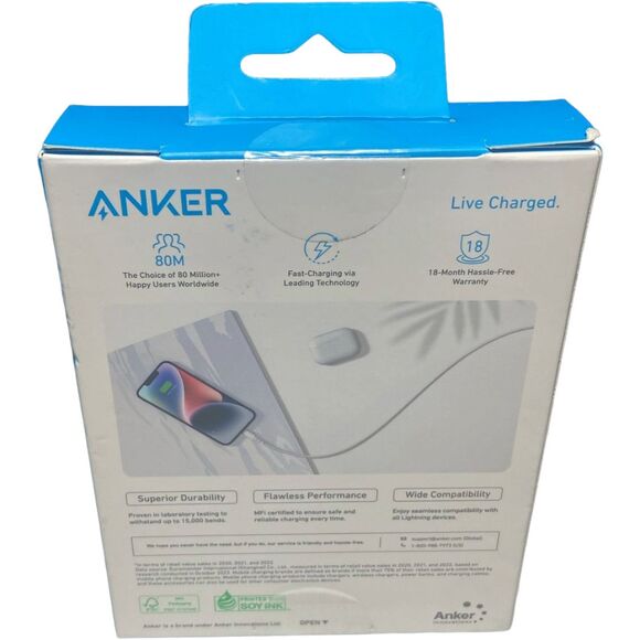 Anker 3ft Braided MFi Certified Lightning to USB-A Charging Cable – White - Picture 2 of 8